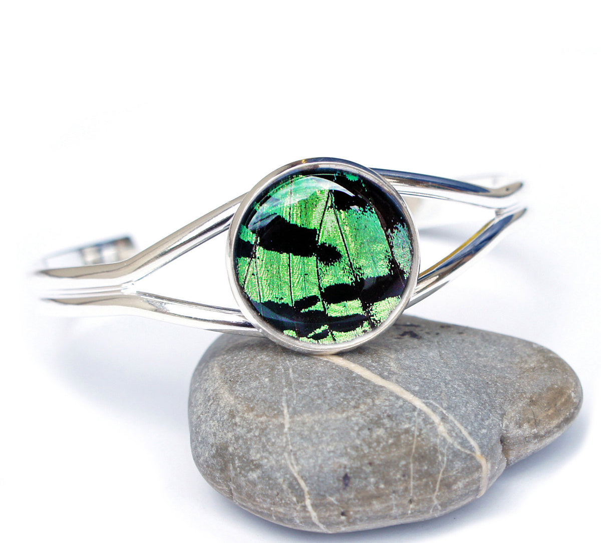 Green Sunset Moth cuff, alternate view