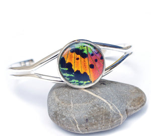 Silver Butterfly Wing Bracelet Cuff - Rainbow Sunset Moth Silver Accessory