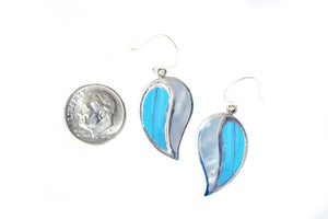 Real Blue Butterfly Wing Earrings with Pearl Shell in Sterling Silver
