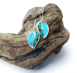 Real Blue Morpho Butterfly Wing Earrings with Abalone Shell in Sterling Silver