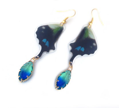 Graphium weiskei glass bead earrings, alternate view