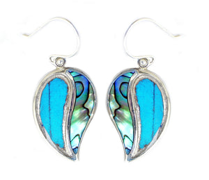 Real Blue Morpho Butterfly Wing Earrings with Abalone Shell in Sterling Silver