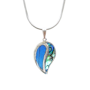 Blue Butterfly and Shell in Sterling Silver Necklace Pendant