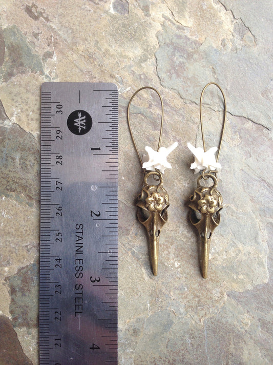 Snake vertebrae skull earrings, alternate view