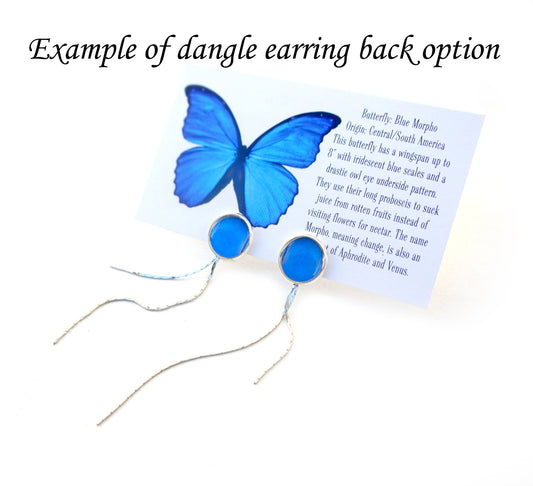 Blue Morpho post earrings, alternate view