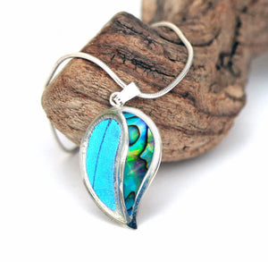 Blue Butterfly and Shell in Sterling Silver Necklace Pendant