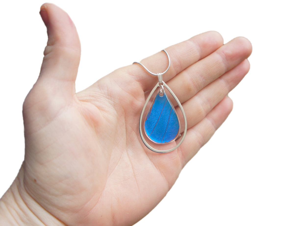 Blue Morpho teardrop necklace, additional view