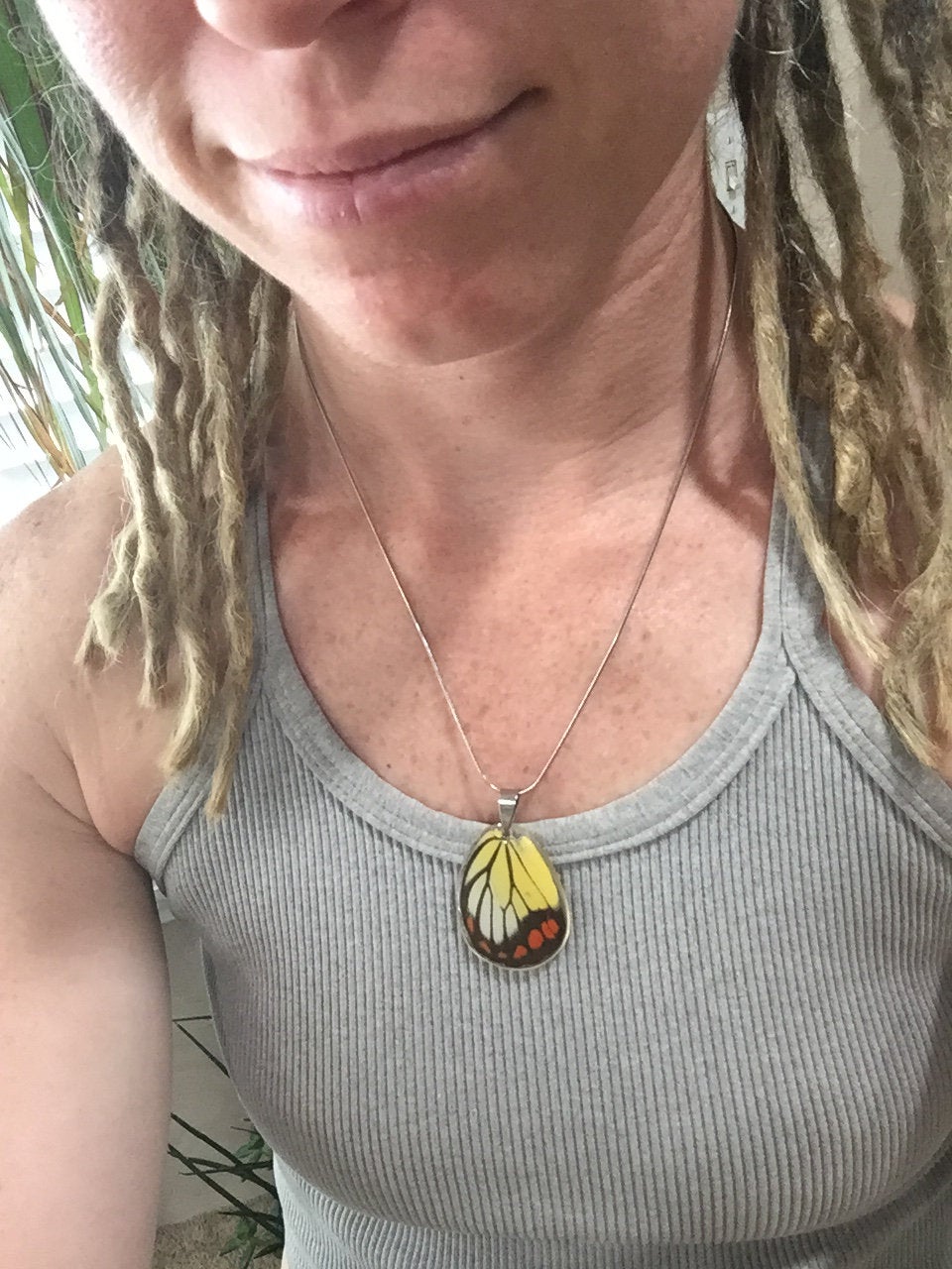 Painted jezebel wing necklace, additional view