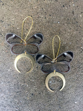 Load image into Gallery viewer, Clear wing butterfly earrings with crescent dangles
