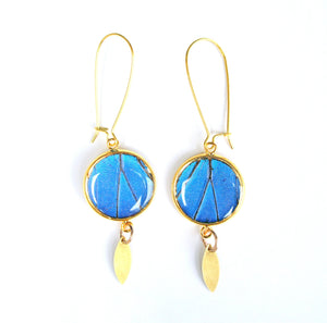 Blue Morpho Gold-Plated Pendant Butterfly Earrings