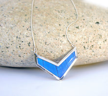 Load image into Gallery viewer, Butterfly Wing Necklace Pendant Jewelry - Blue Morpho Chevron
