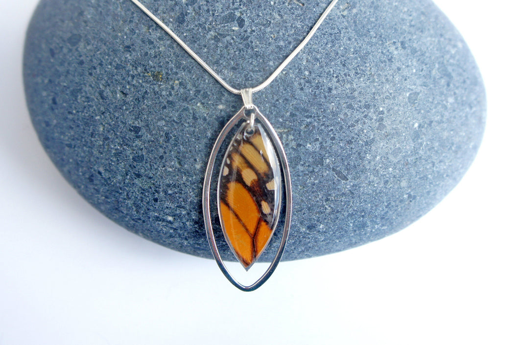 Monarch Butterfly Wing Necklace in Sterling Silver - Monarch Forewing