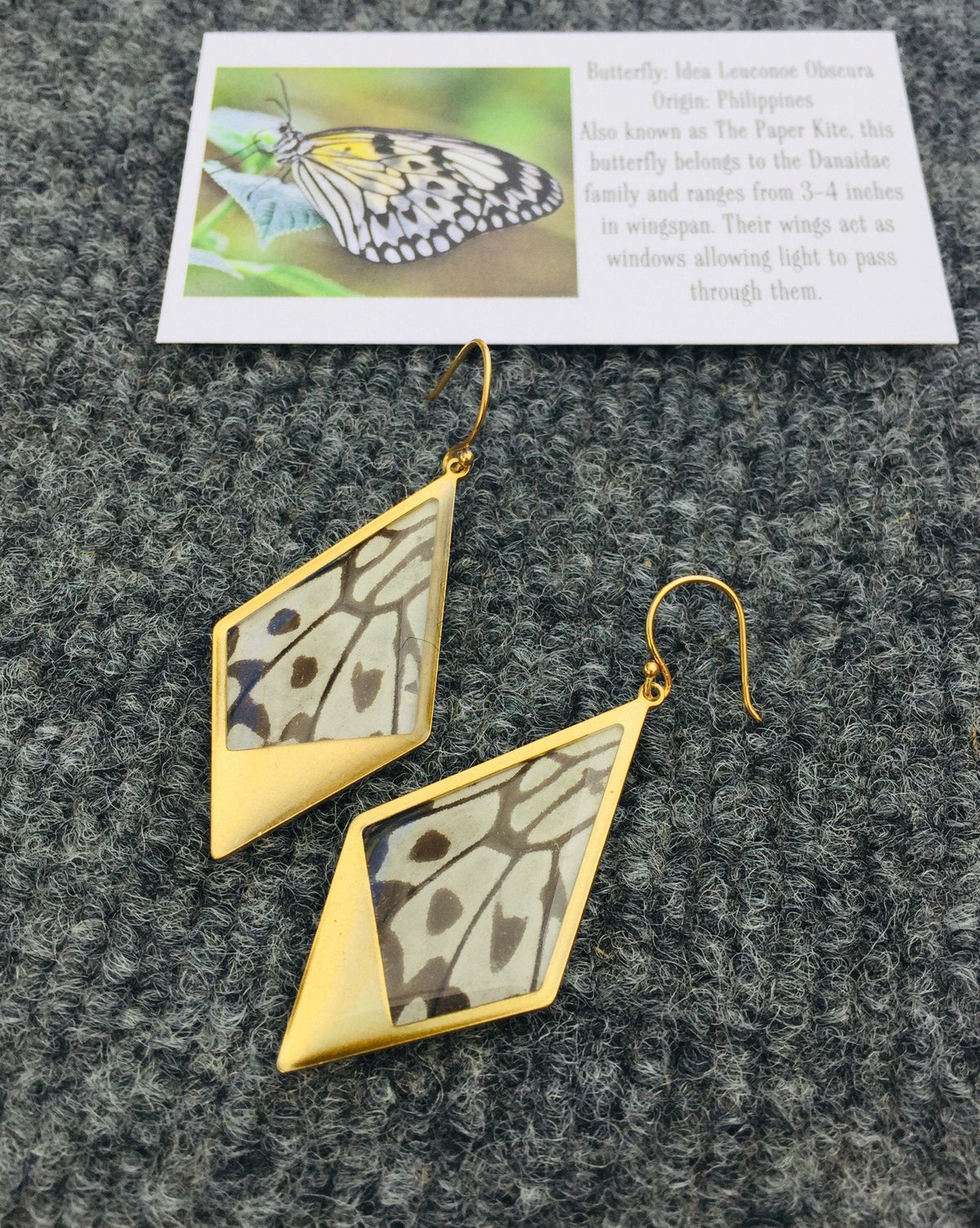 Rice Paper wing drop kite earrings, additional view