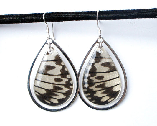 Real Rice Paper butterfly wing earrings in sterling silver teardrops