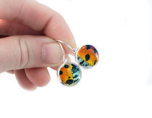 Real Butterfly Wing Dropped Post Earrings - Rainbow Sunset Moth