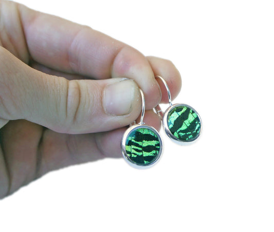 Green Sunset Moth post earrings, alternate view