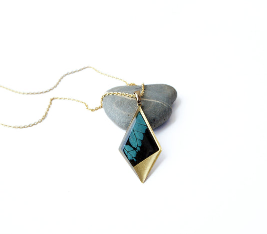 Real Papilio bromius hindwing in a kite pendant necklace