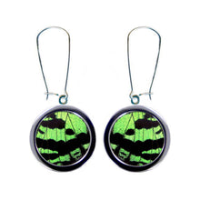 Load image into Gallery viewer, Recycled Butterfly Wing Circle Stainless Steel Pendant Earrings - Green Sunset Moth Forewing - Nature Art, Nature Jewelry, Butterflies
