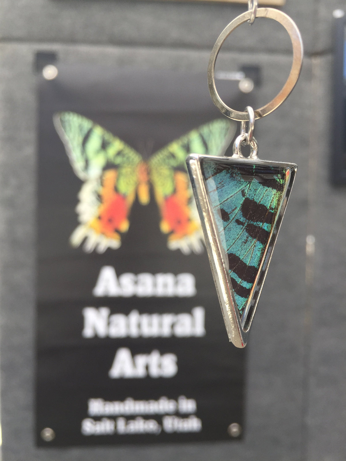 Long chain Sunset Moth necklace, additional view