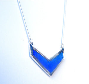 Butterfly Wing Necklace Pendant Jewelry - Blue Morpho Chevron