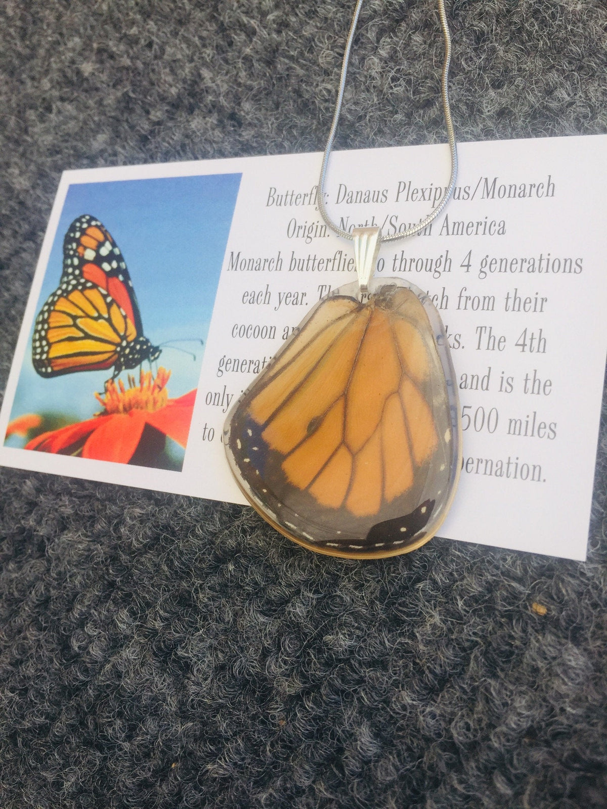 Monarch hindwing necklace, detail view