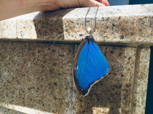 Load image into Gallery viewer, Recycled Butterfly Wing Necklace - Blue Morpho - Butterfly Gift, Nature Theme Jewelry

