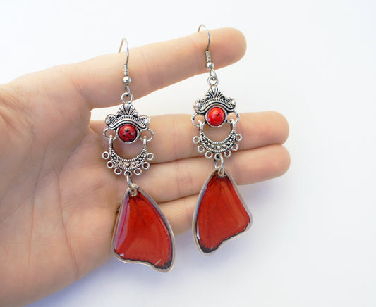 Real Red Butterfly Wing Earrings with Pearl – Cymothoe Sangaris