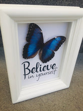 Load image into Gallery viewer, Blue Morpho quote shadow box, additional view
