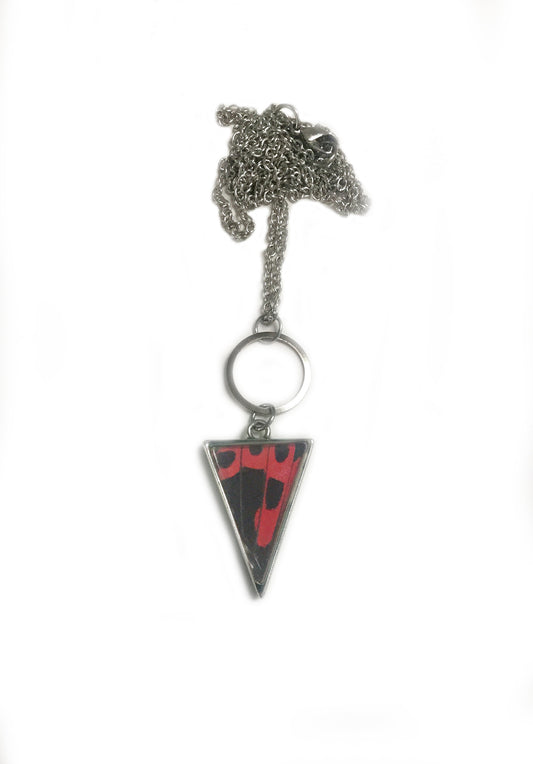 Real Scarlet Mormon butterfly hindwing necklace on an extra long chain