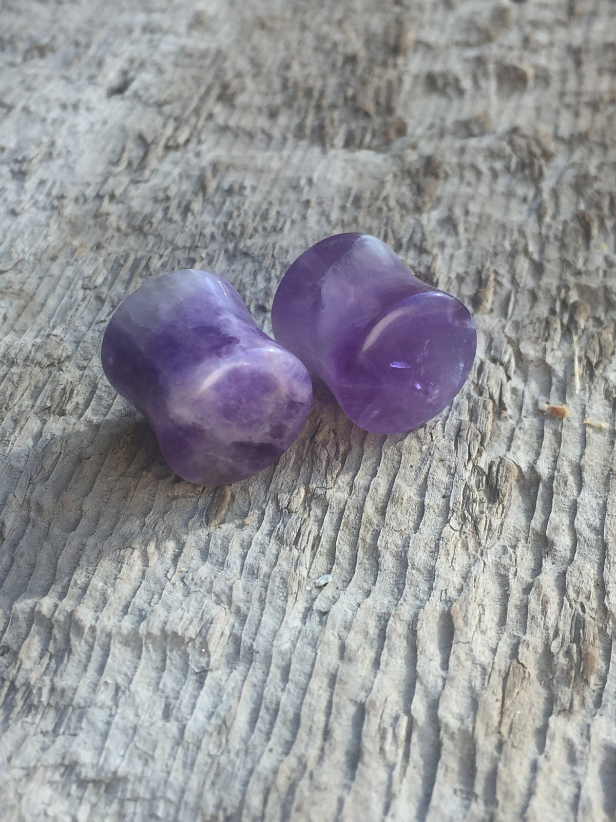 Amethyst stone plugs, alternate view