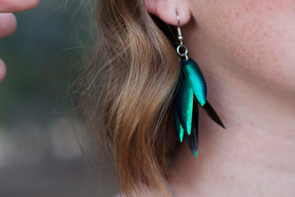 Beetle wing earrings, alternate view