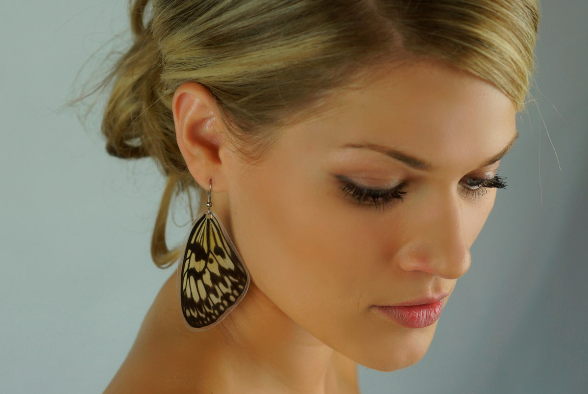 Rice Paper forewing earrings, alternate view