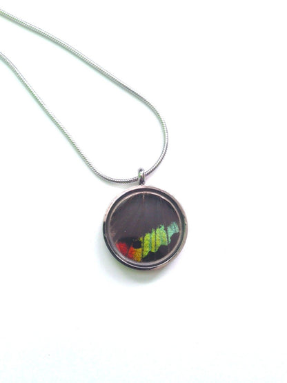 Rainbow Sunset Moth pendant, detail view
