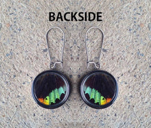 Load image into Gallery viewer, Pendant Butterfly Wing Earrings - Rainbow Sunset Moth Circle
