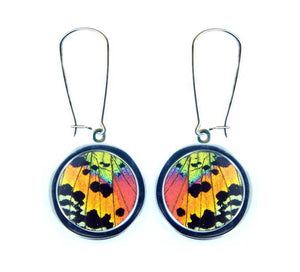 Pendant Butterfly Wing Earrings - Rainbow Sunset Moth Circle