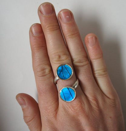 Blue Morpho silver ring, alternate view